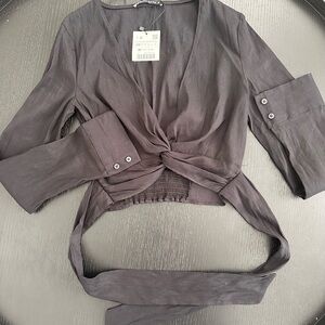 Zara Charcoal Twist Front Blouse